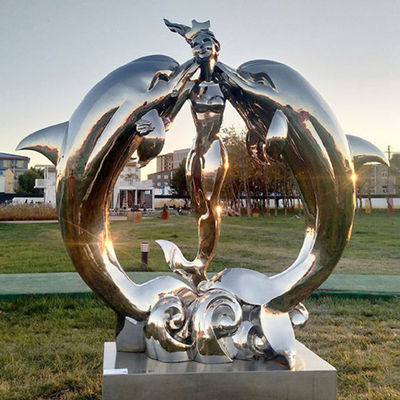 ステンレス鋼の人魚およびイルカの彫像の庭の装飾的な芝生の動物の彫刻